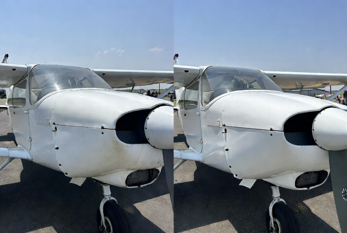 Small airplane before and after professional detailing by Bayou Elite